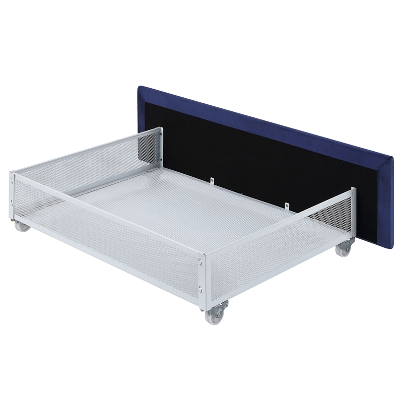 Furniture of America Harper Fabric Upholstered Full Bed with 4-Drawer in Navy