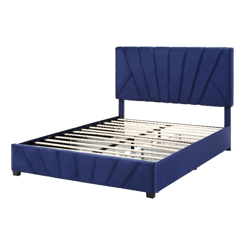 Furniture of America Harper Fabric Upholstered Full Bed with 4-Drawer in Navy