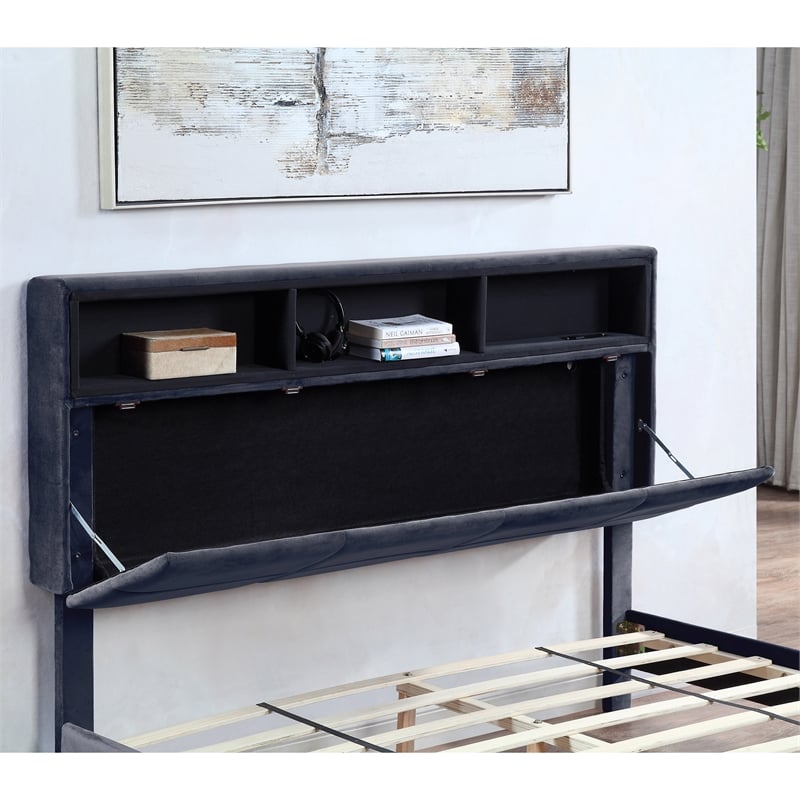 Furniture of America Alto Contemporary Fabric Storage Full Bed with USB in Gray