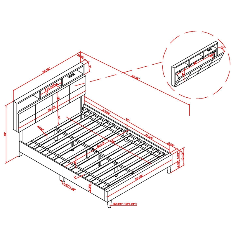 Furniture of America Alto Contemporary Fabric Storage Full Bed with USB in Gray