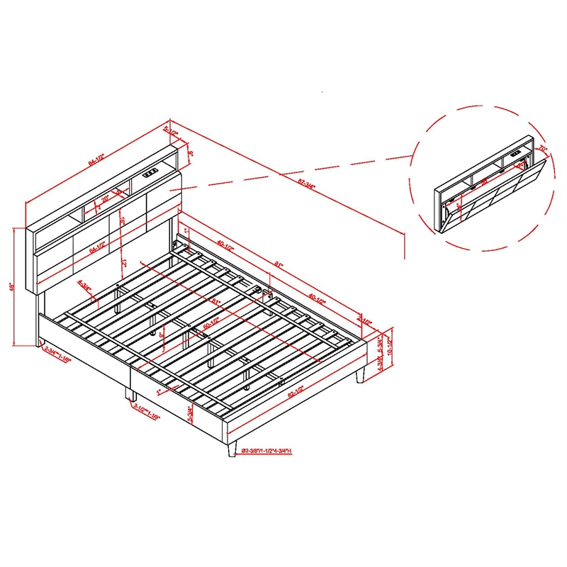 Furniture of America Alto Contemporary Fabric Storage Queen Bed with USB in Gray