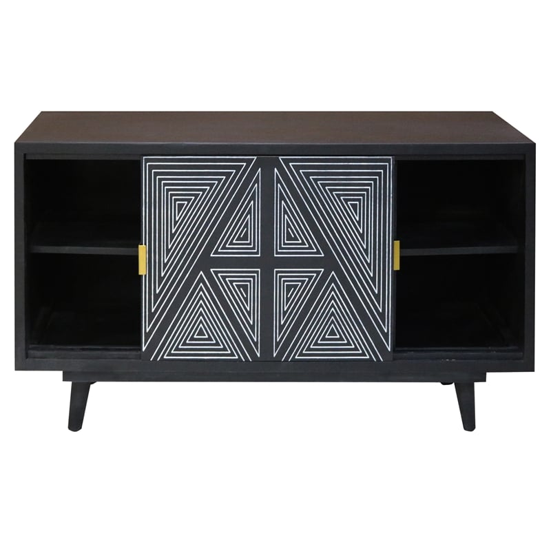 Furniture of America Kanan Art Deco Solid Wood Sliding Door Buffet in Black