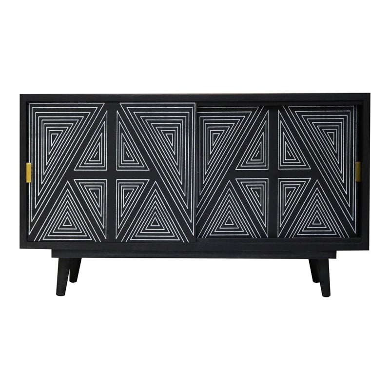 Furniture of America Kanan Art Deco Solid Wood Sliding Door Buffet in Black