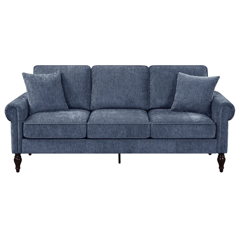 Furniture of America Elm Contemporary Chenille Upholstered Sofa in Blue