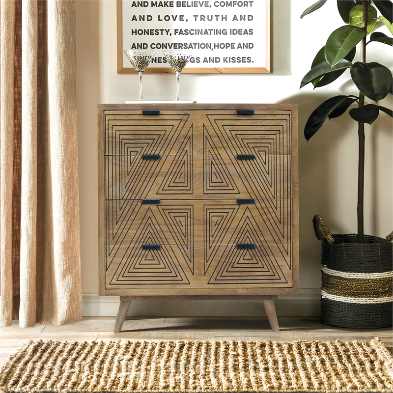 Furniture of America Kanan Art Deco Solid Wood 4-Drawer Accent Chest in Brown