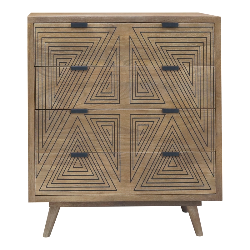 Furniture of America Kanan Art Deco Solid Wood 4-Drawer Accent Chest in Brown