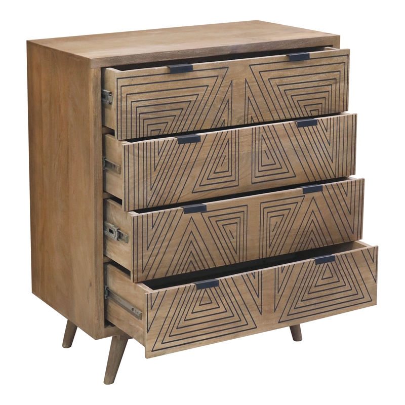 Furniture of America Kanan Art Deco Solid Wood 4-Drawer Accent Chest in Brown