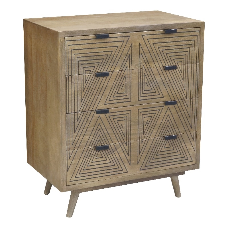 Furniture of America Kanan Art Deco Solid Wood 4-Drawer Accent Chest in Brown