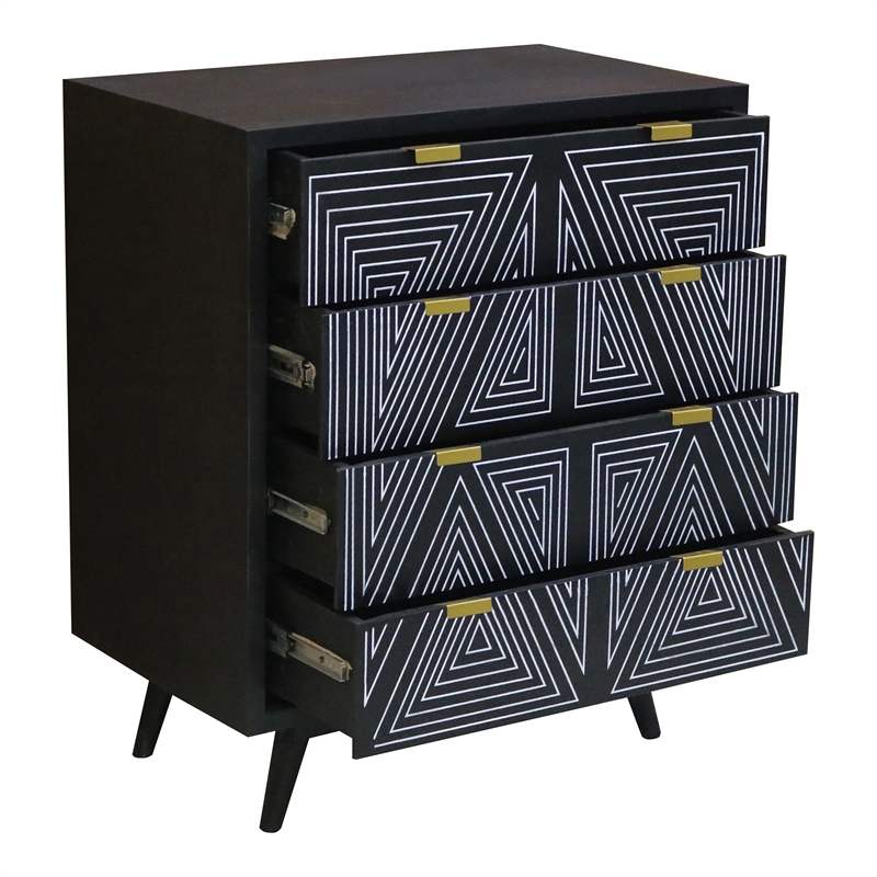Furniture of America Kanan Art Deco Solid Wood 4-Drawer Accent Chest in Black