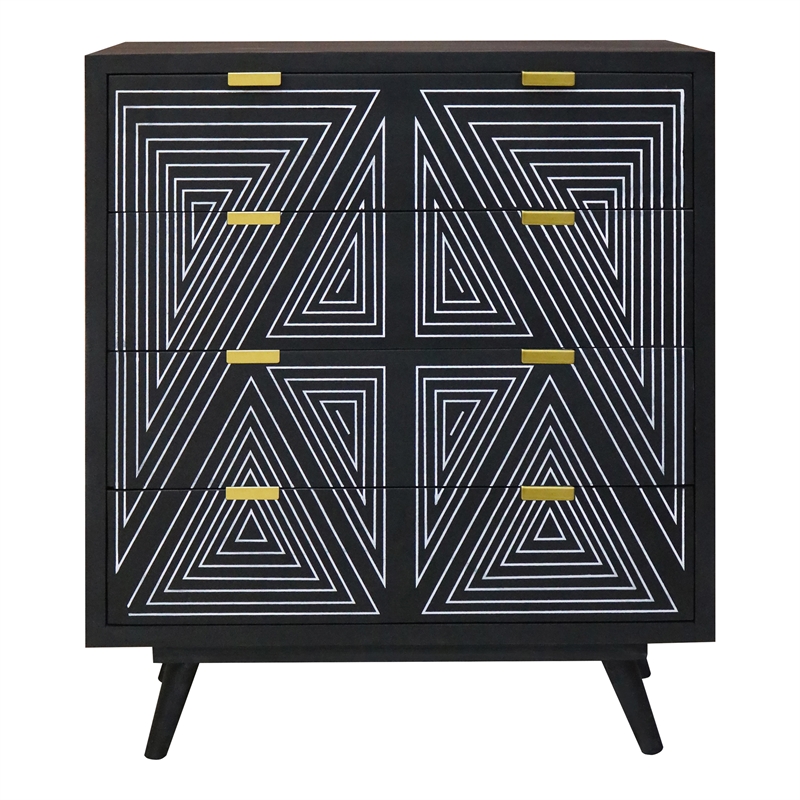 Furniture of America Kanan Art Deco Solid Wood 4-Drawer Accent Chest in Black