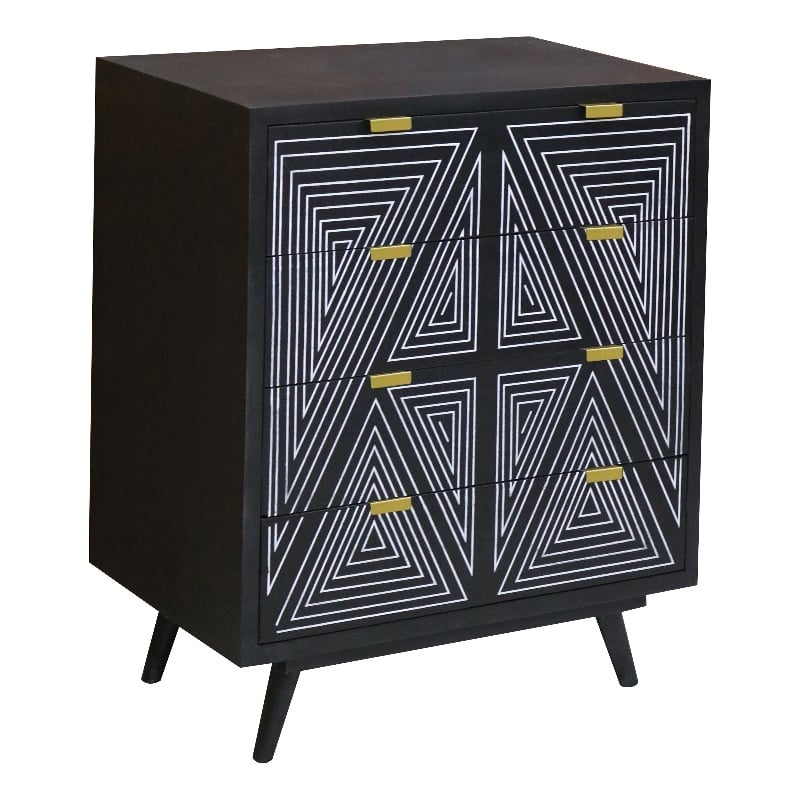 Furniture of America Kanan Art Deco Solid Wood 4-Drawer Accent Chest in Black