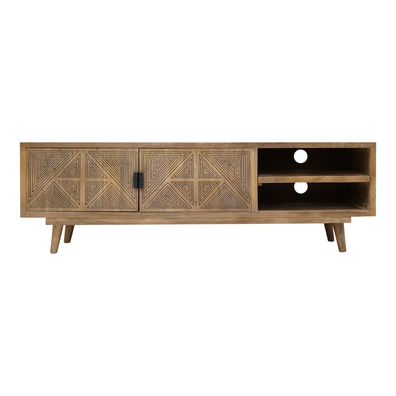 Furniture of America Kanan Art Deco Solid Wood 2 Door TV Stand in Brown