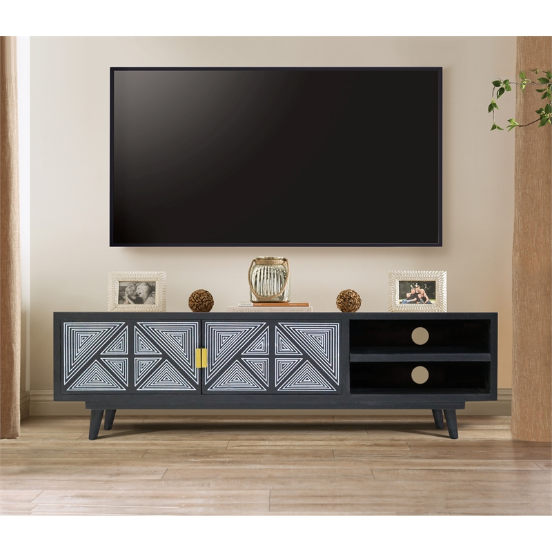 Furniture of America Kanan Art Deco Solid Wood 2-Door TV Stand in Black