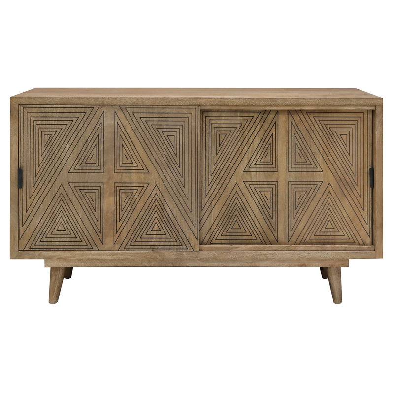 Furniture of America Kanan Art Deco Solid Wood Sliding Door Buffet in Brown