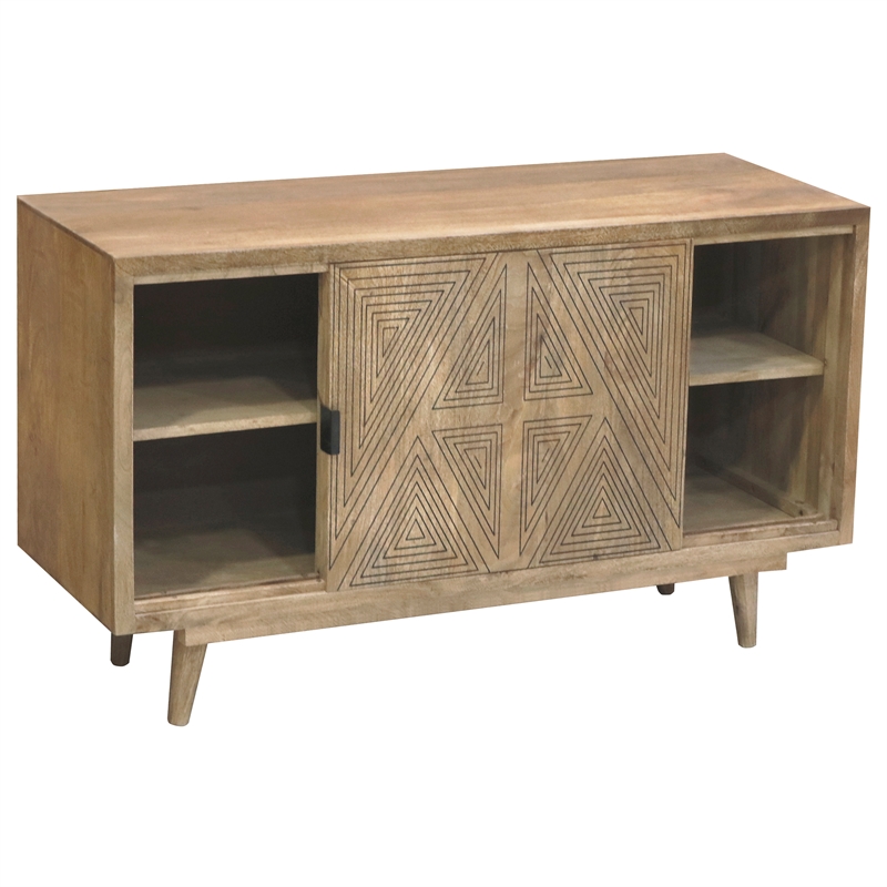 Furniture of America Kanan Art Deco Solid Wood Sliding Door Buffet in Brown