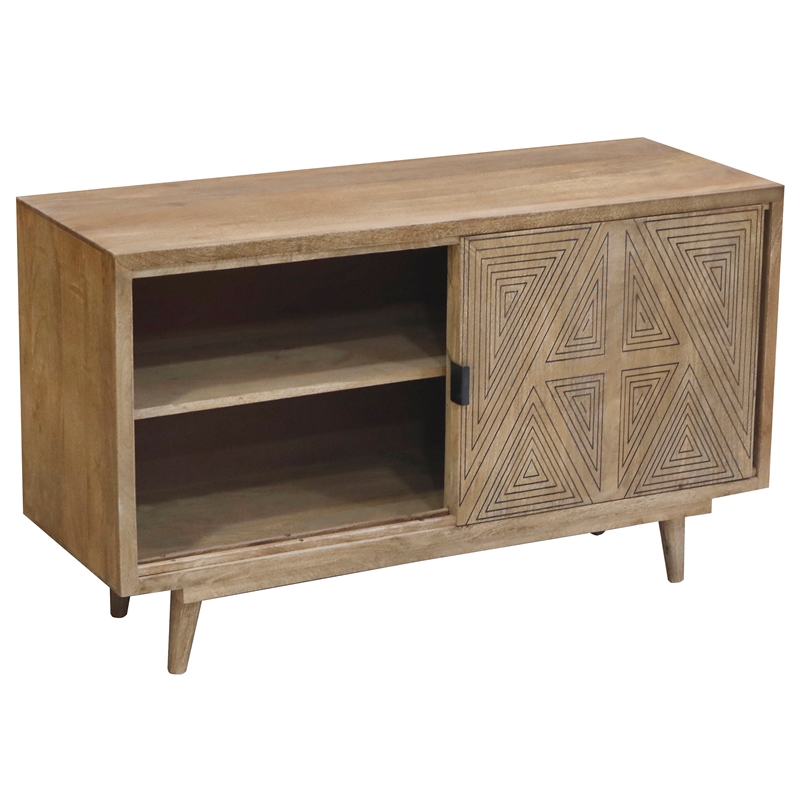 Furniture of America Kanan Art Deco Solid Wood Sliding Door Buffet in Brown