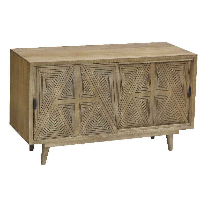 Furniture of America Kanan Art Deco Solid Wood Sliding Door Buffet in Brown