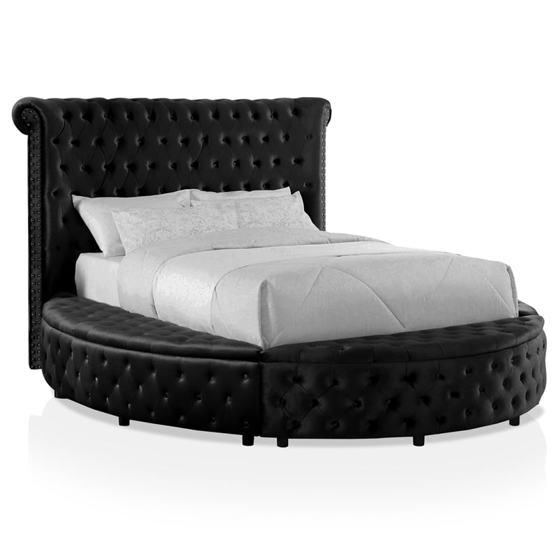 FOA Vriam 3-Piece Black Fabric Storage Bedroom Set - King + 2 Nightstands