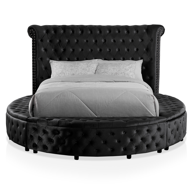 FOA Vriam 3-Piece Black Fabric Storage Bedroom Set - King + 2 Nightstands