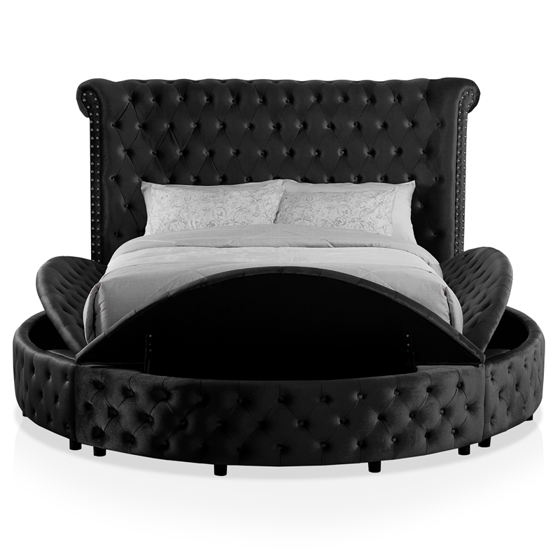 FOA Vriam 3-Piece Black Fabric Storage Bedroom Set - King + 2 Nightstands