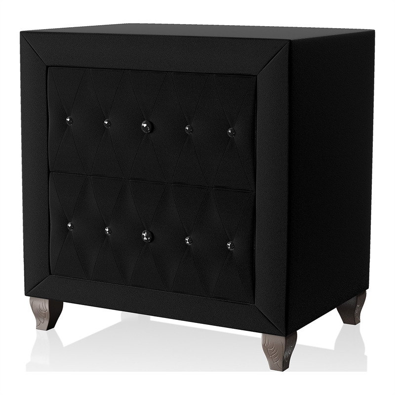 FOA Vriam 3-Piece Black Fabric Storage Bedroom Set - King + 2 Nightstands