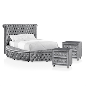 foa vriam 3-piece gray fabric storage bedroom set - cal king + 2 nightstands