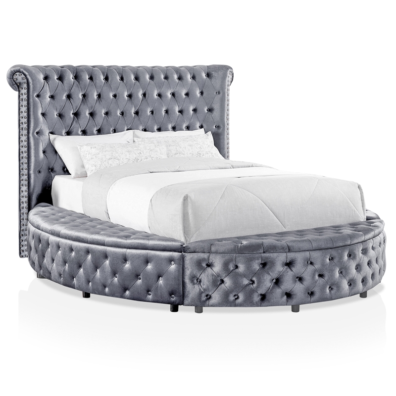FOA Vriam 3-Piece Gray Fabric Storage Bedroom Set - King + 2 Nightstands