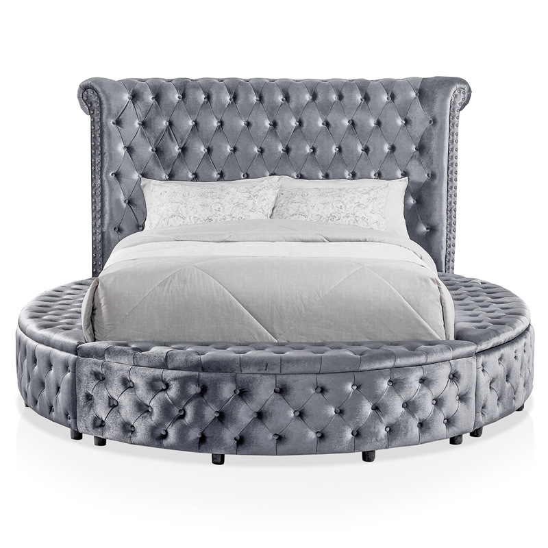 FOA Vriam 3-Piece Gray Fabric Storage Bedroom Set - King + 2 Nightstands