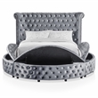 FOA Vriam 3-Piece Gray Fabric Storage Bedroom Set - King + 2 Nightstands