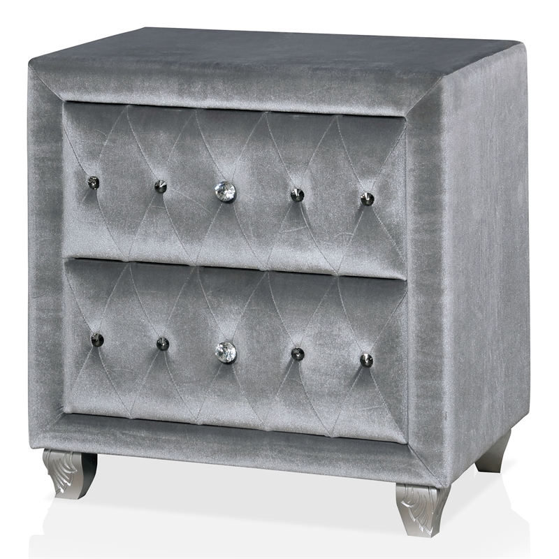 FOA Vriam 3-Piece Gray Fabric Storage Bedroom Set - King + 2 Nightstands
