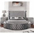 FOA Vriam 3-Piece Gray Fabric Storage Bedroom Set - King + 2 Nightstands