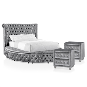 foa vriam 3-piece gray fabric storage bedroom set - king + 2 nightstands