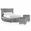 FOA Vriam 3-Piece Gray Fabric Storage Bedroom Set - King + 2 Nightstands