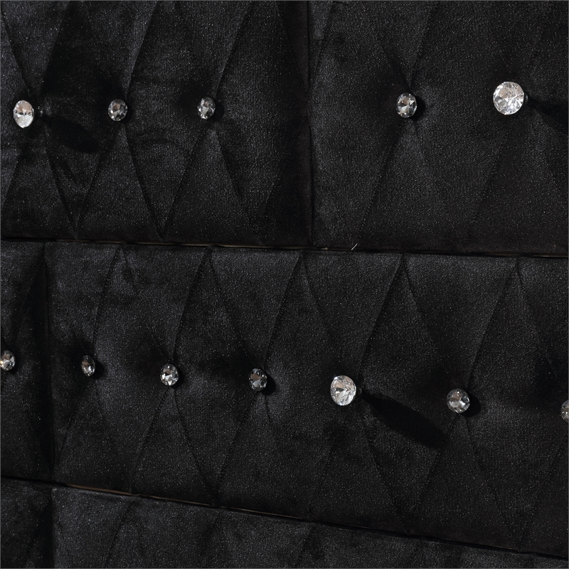 FOA Vriam 6pc Black Fabric Bed Set-King+2 Nightstands+Chest+Dresser+Mirror