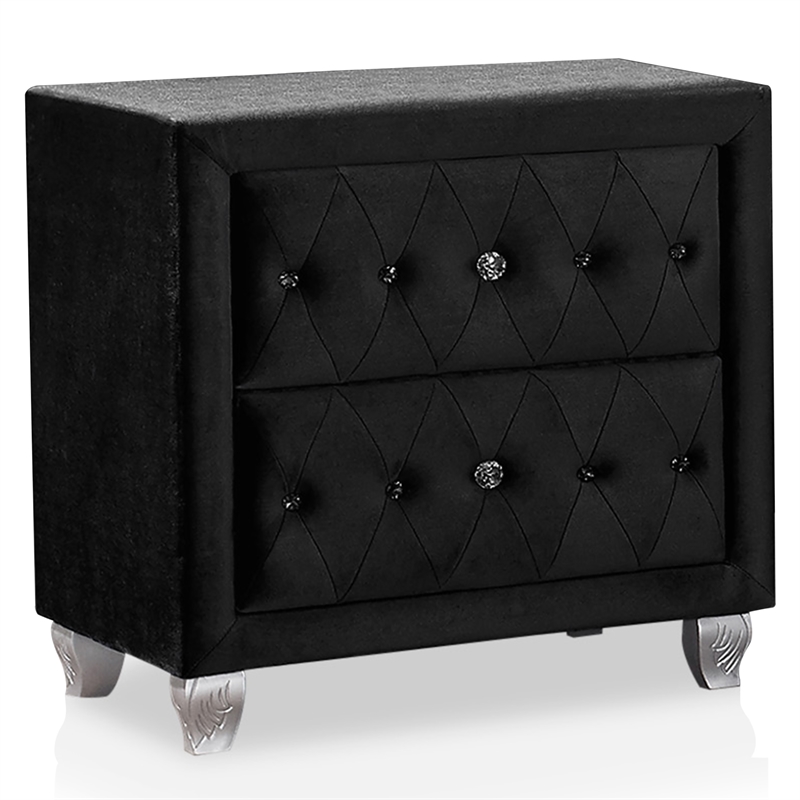 FOA Vriam 6pc Black Fabric Bed Set-King+2 Nightstands+Chest+Dresser+Mirror