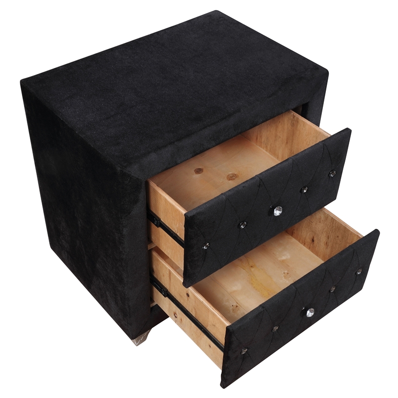 FOA Vriam 6pc Black Fabric Bed Set-King+2 Nightstands+Chest+Dresser+Mirror