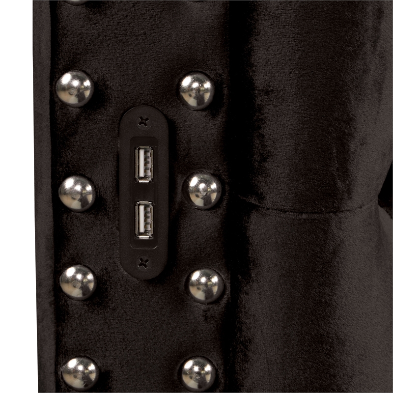 FOA Vriam 6pc Black Fabric Bed Set-King+2 Nightstands+Chest+Dresser+Mirror