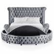 FOA Vriam 6pc Gray Fabric Bed Set-Cal King+2 Nightstands+Chest+Dresser+Mirror