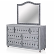 FOA Vriam 6pc Gray Fabric Bed Set-Cal King+2 Nightstands+Chest+Dresser+Mirror