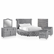 FOA Vriam 6pc Gray Fabric Bed Set-Cal King+2 Nightstands+Chest+Dresser+Mirror