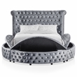FOA Vriam 6pc Gray Fabric Bed Set-King+2 Nightstands+Chest+Dresser+Mirror