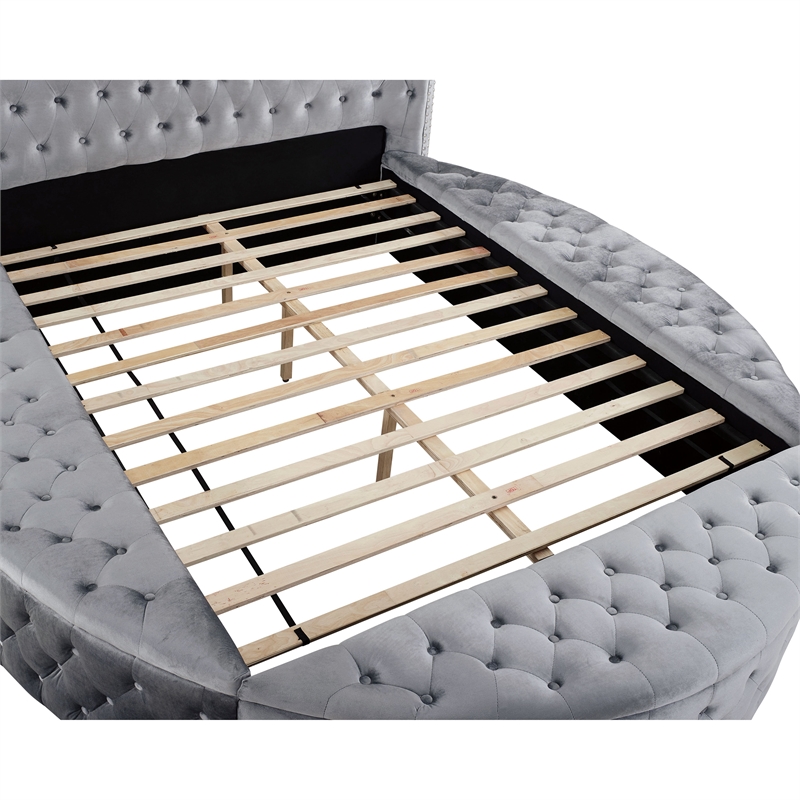 FOA Vriam 6pc Gray Fabric Bed Set-King+2 Nightstands+Chest+Dresser+Mirror