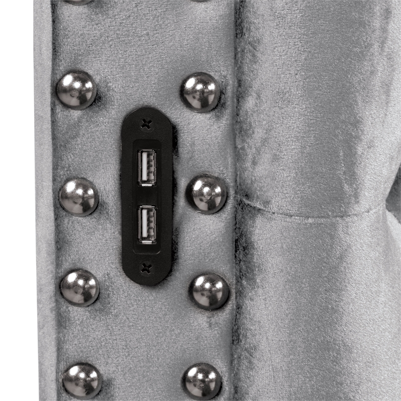 FOA Vriam 6pc Gray Fabric Bed Set-King+2 Nightstands+Chest+Dresser+Mirror