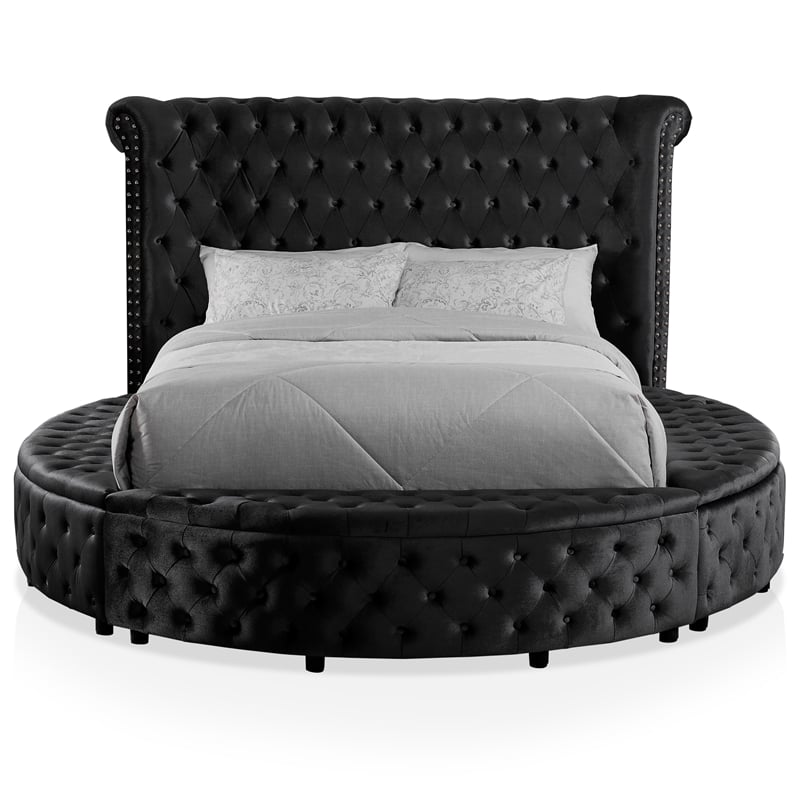 Furniture of America Vriam Glam Fabric Wingback Storage King Bed in Black