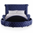 Furniture of America Vriam Glam Fabric Wingback Storage King Bed in Blue