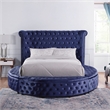 Furniture of America Vriam Glam Fabric Wingback Storage King Bed in Blue
