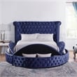 Furniture of America Vriam Glam Fabric Wingback Storage King Bed in Blue