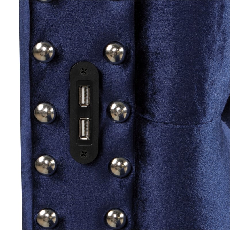 Furniture of America Vriam Glam Fabric Wingback Storage King Bed in Blue