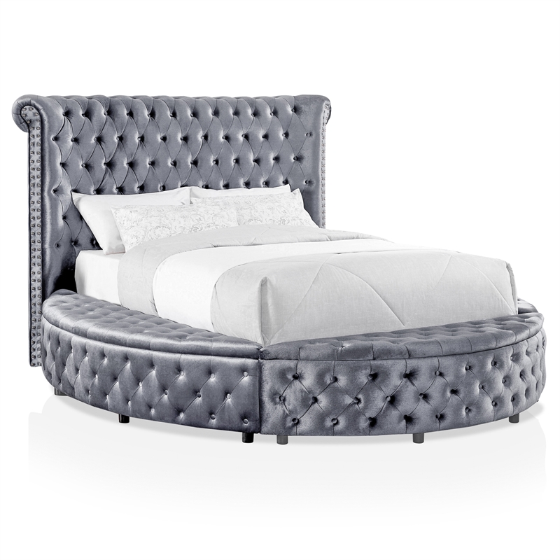 FOA Vriam 5pc Gray Fabric Bedroom Set - Cal King+2 Nightstands+Dresser+Mirror