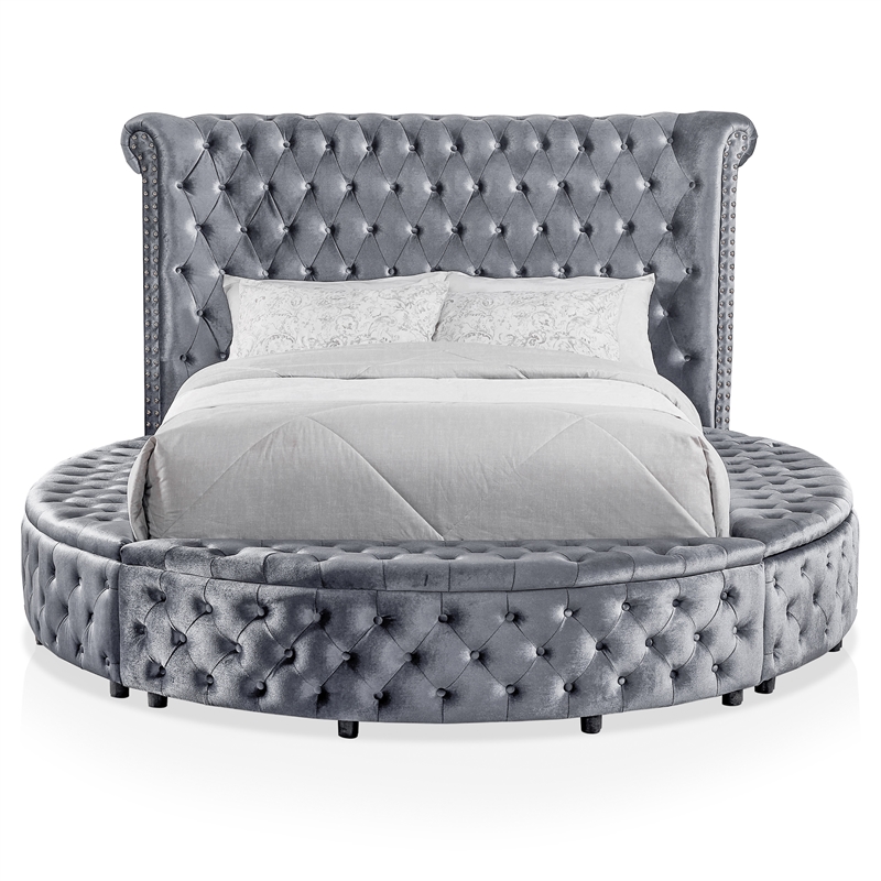 FOA Vriam 5pc Gray Fabric Bedroom Set - Cal King+2 Nightstands+Dresser+Mirror